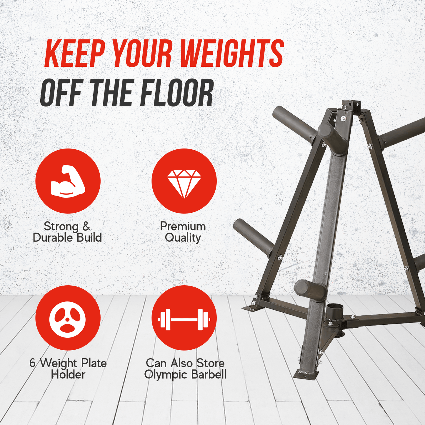 6-Peg Weight Plate Tree and Vertical Bar Holder Storage Rack
