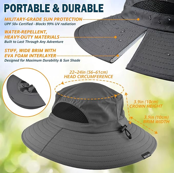 Wide Brim UPF 50+ Waterproof Packable Sun Hat
