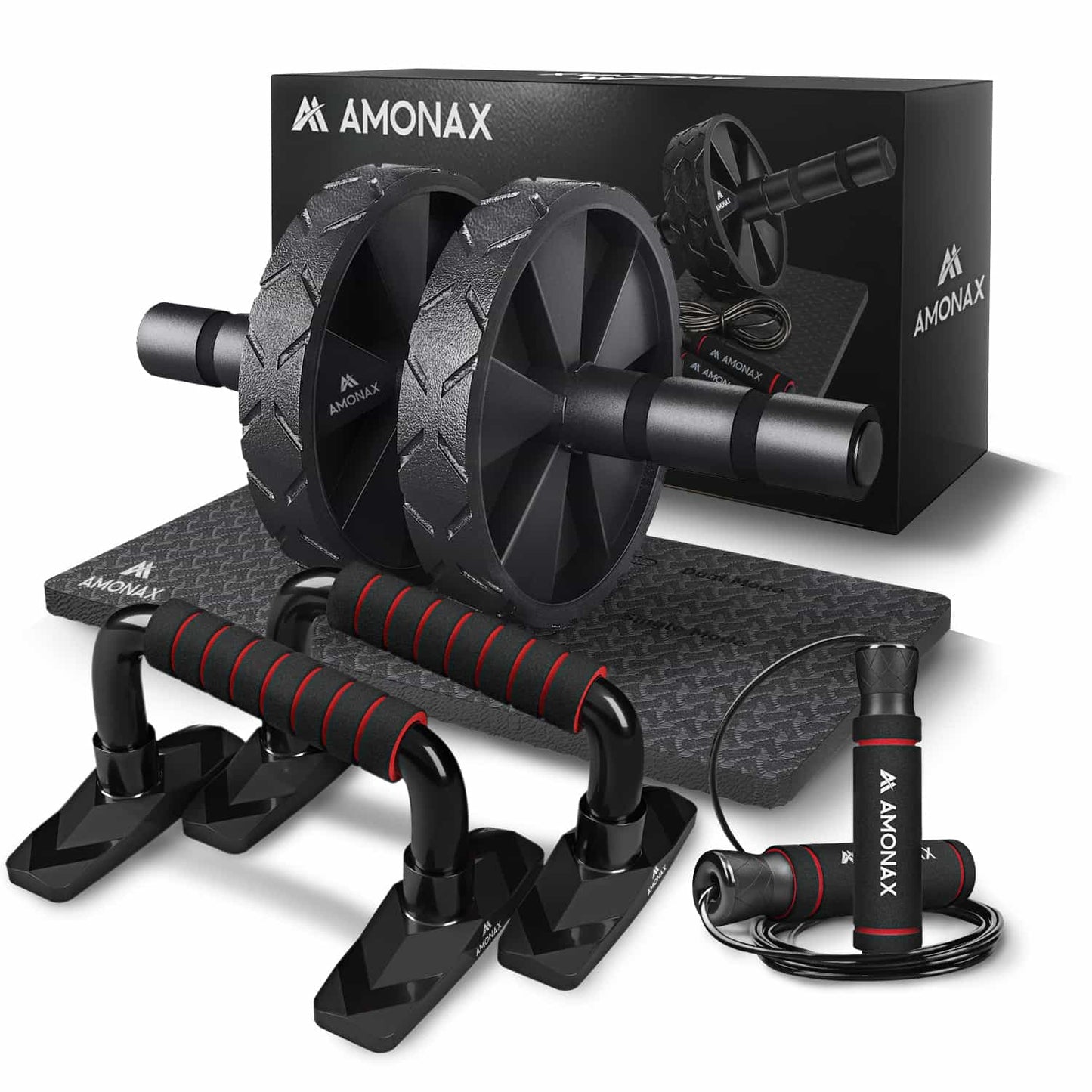 Ab Roller Set with Skipping Rope & Push Up Bars – Home Workout Kit for Core Training