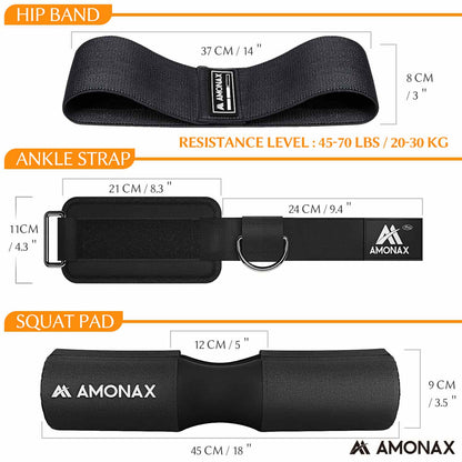 Gym Barbell Pad Set – Fitness Kit with Hip Band & Ankle Straps