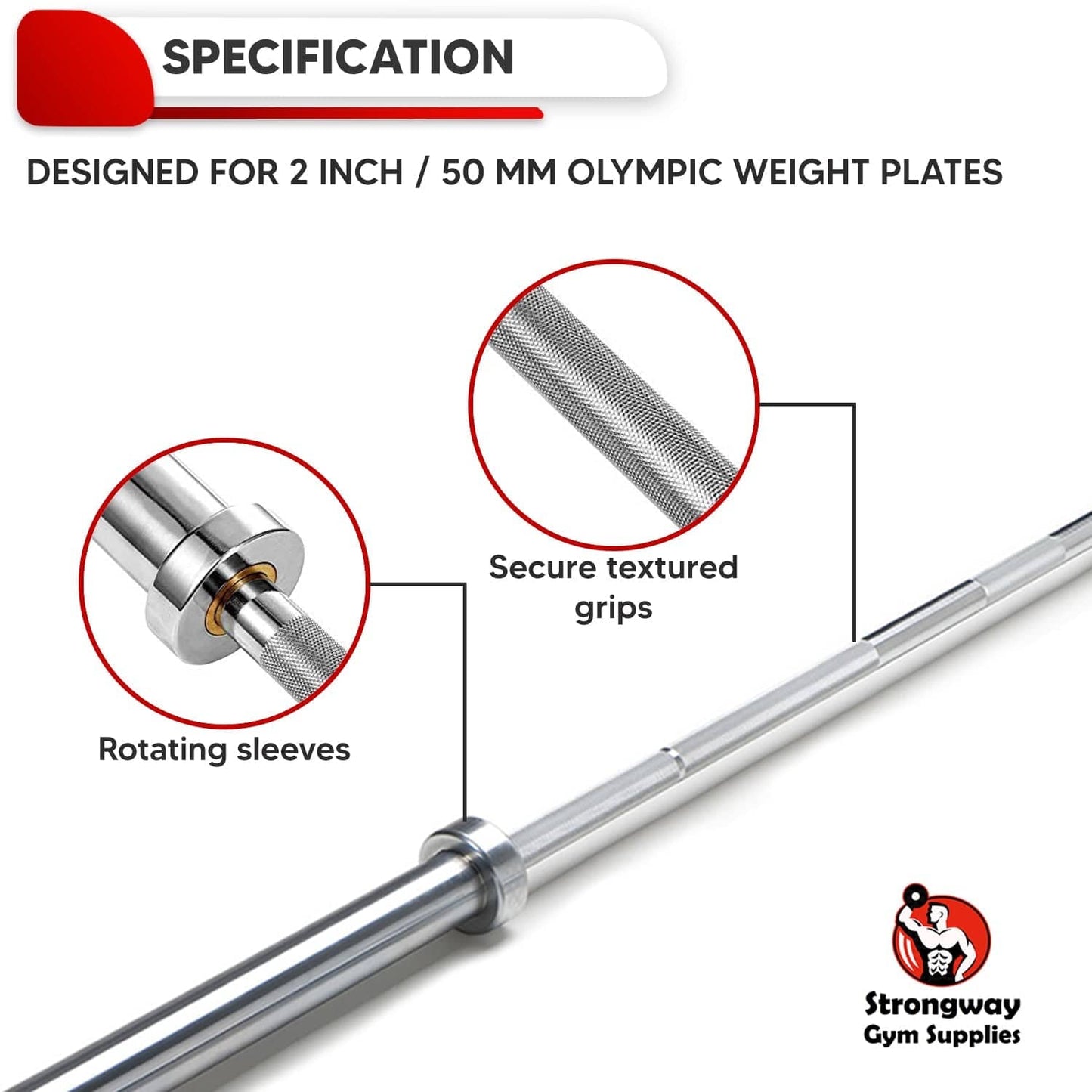 Strongway 6FT Olympic Bar Barbell - (550LBS/250KG Rated)