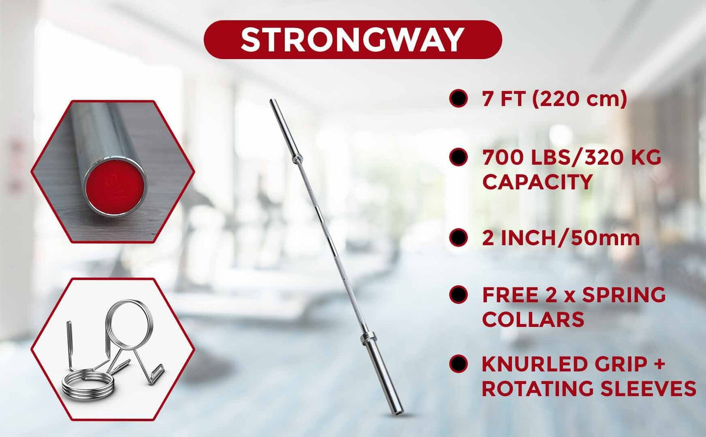 Strongway 7FT OLYMPIC BAR BARBELL - 20KG (700LBS/320KG RATED)