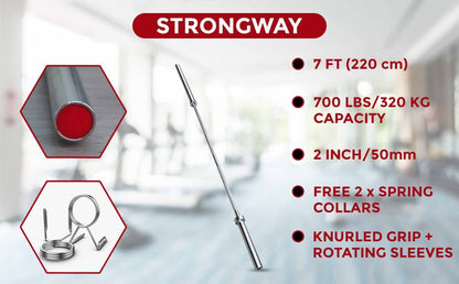 Strongway 7FT OLYMPIC BAR BARBELL - 20KG (700LBS/320KG RATED)