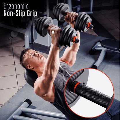 STRONGWAY™ Adjustable 6 in 1 Dumbbell Barbell Kettlebell Push Up Set - 20KG 30KG 40KG SETS