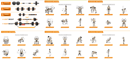 Strongway Adjustable 6 in 1 Dumbbell Barbell Kettlebell Push Up Set - 20KG, 30KG and 40KG SETS