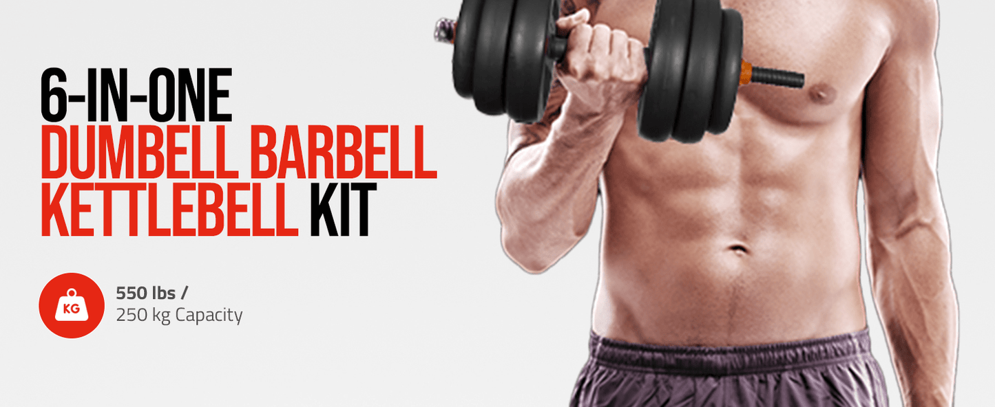 Strongway Adjustable 6 in 1 Dumbbell Barbell Kettlebell Push Up Set - 20KG, 30KG and 40KG SETS