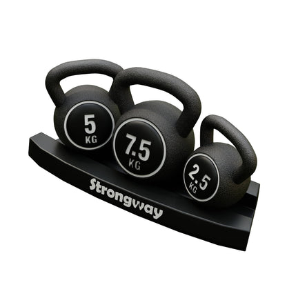 Strongway Kettlebell Set - 2.5KG 5KG 7.5KG Kettlebells with Stand