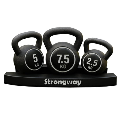 Strongway Kettlebell Set - 2.5KG 5KG 7.5KG Kettlebells with Stand