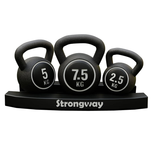 Strongway Kettlebell Set - 2.5KG 5KG 7.5KG Kettlebells with Stand