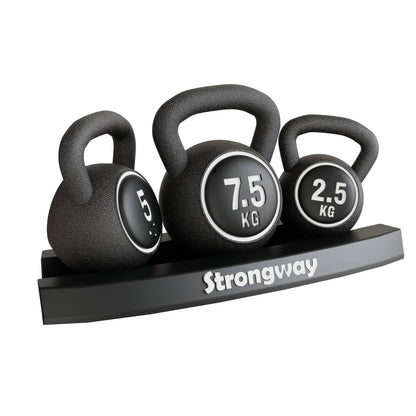 Strongway Kettlebell Set - 2.5KG 5KG 7.5KG Kettlebells with Stand