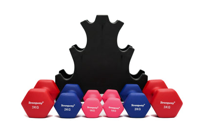 Strongway Neoprene Hex Dumbbells With Stand
